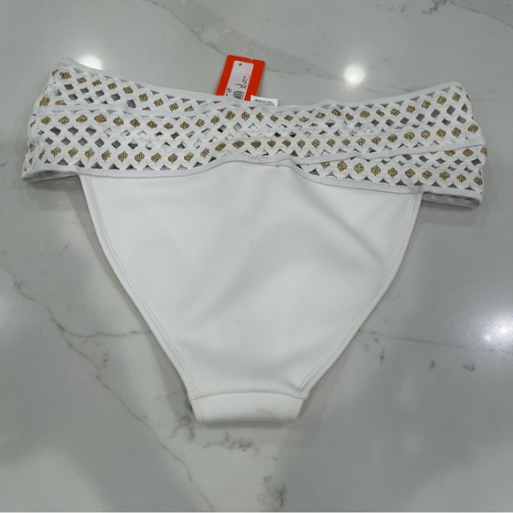 NWT RU Resort White Cut Out Bikini Bottom with Gold Accents - Picture 15 of 15